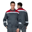 Костюм мужской "Пантеон 2 СОП" тёмно-серый/красный (куртка и полукомбинезон)