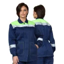 Костюм женский "Пантеон" синий/лимонный (куртка и брюки)