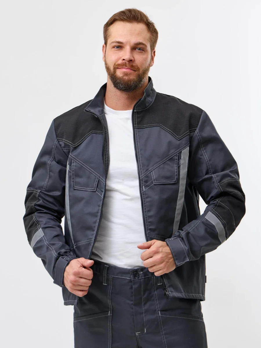 Куртка Агат (35% хл.65% пэ), серый/черный - фото 1