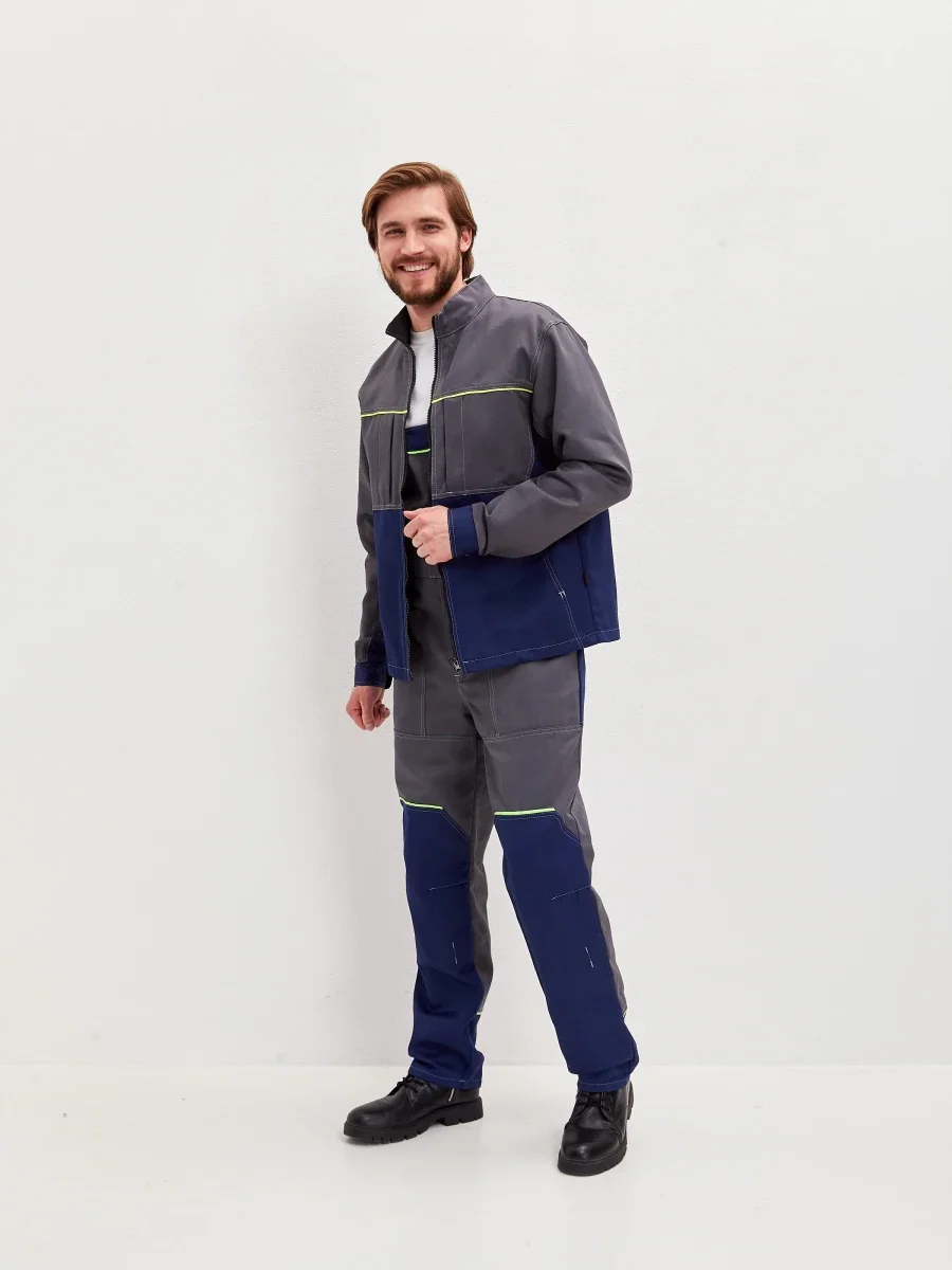 Костюм Волна (полукомбинезон+куртка) (тк.35% хлопок, 65% пэ), синий/серый - фото 20