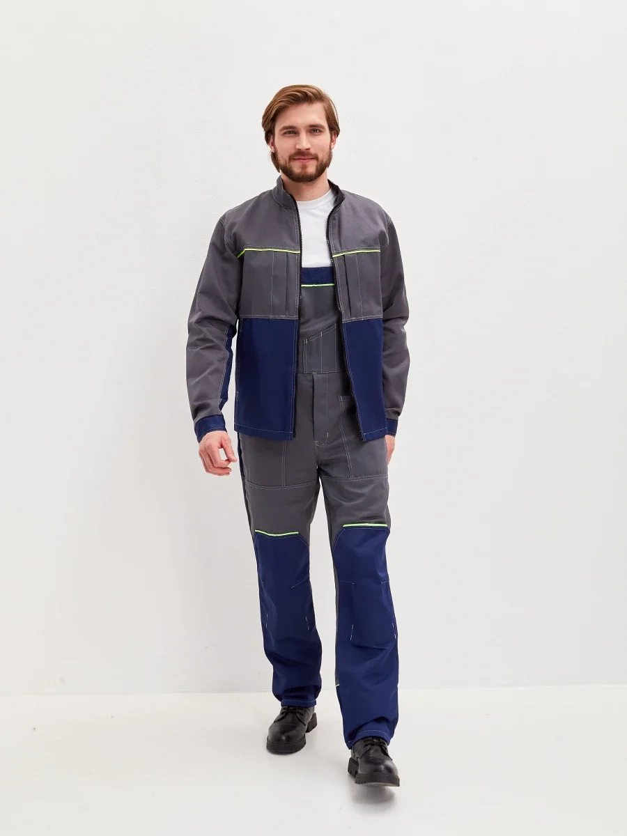 Костюм Волна (полукомбинезон+куртка) (тк.35% хлопок, 65% пэ), синий/серый - фото 5