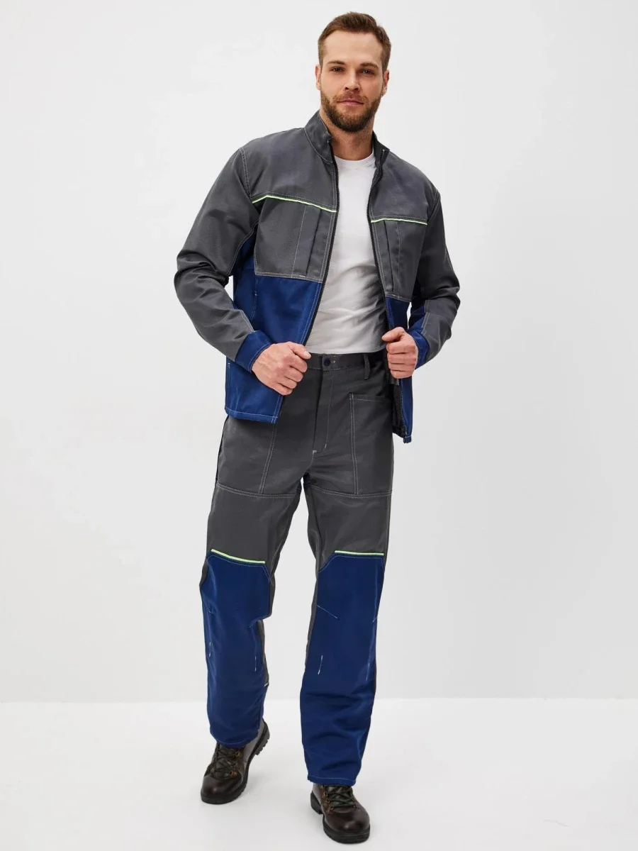 Костюм Волна (брюки+куртка) (тк.35% хлопок, 65% пэ), синий/серый - фото 1