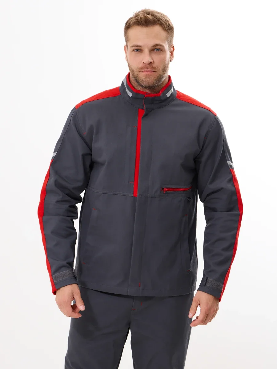 Куртка Корнет (100% хлопок), серый/красный - фото 1