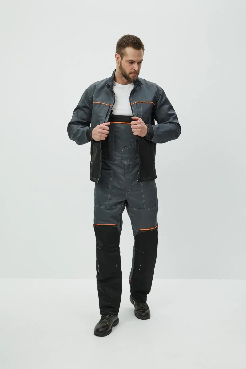 Костюм Волна (полукомбинезон+куртка) (тк.35% хлопок, 65% пэ), черный/серый - фото 1