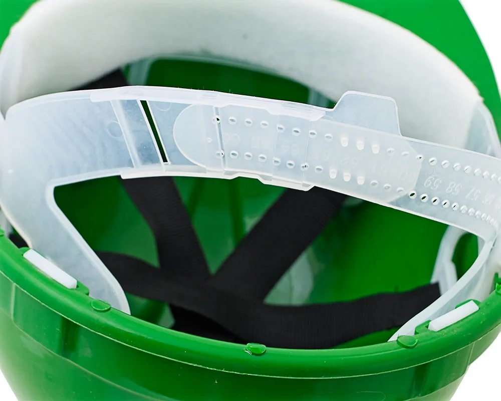 Каска защитная ЕЛАНПЛАСТ ЕВРОПА зеленая (ленточное оголовье) - фото 9