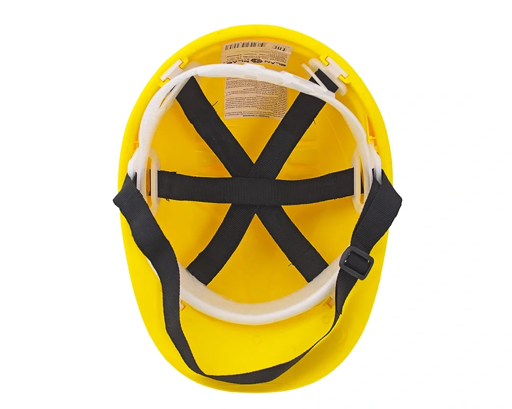 Каска защитная ЕЛАНПЛАСТ ЕВРОПА желтая (ленточное оголовье) - фото 3