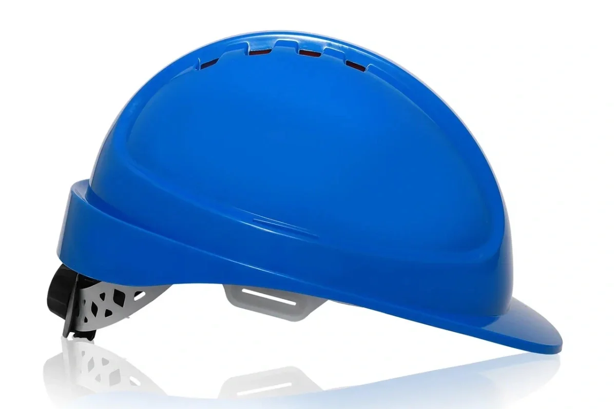 Каска защитная ЕЛАНПЛАСТ ФОРВАРД синяя (ленточное оголовье, храповый механизм) - фото 1