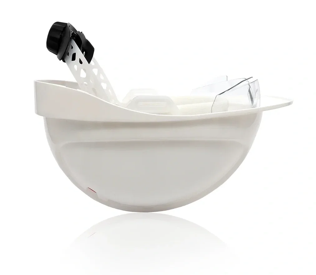 Каска защитная ЕЛАНПЛАСТ ФОРВАРД со встроенными очками синяя - фото 3