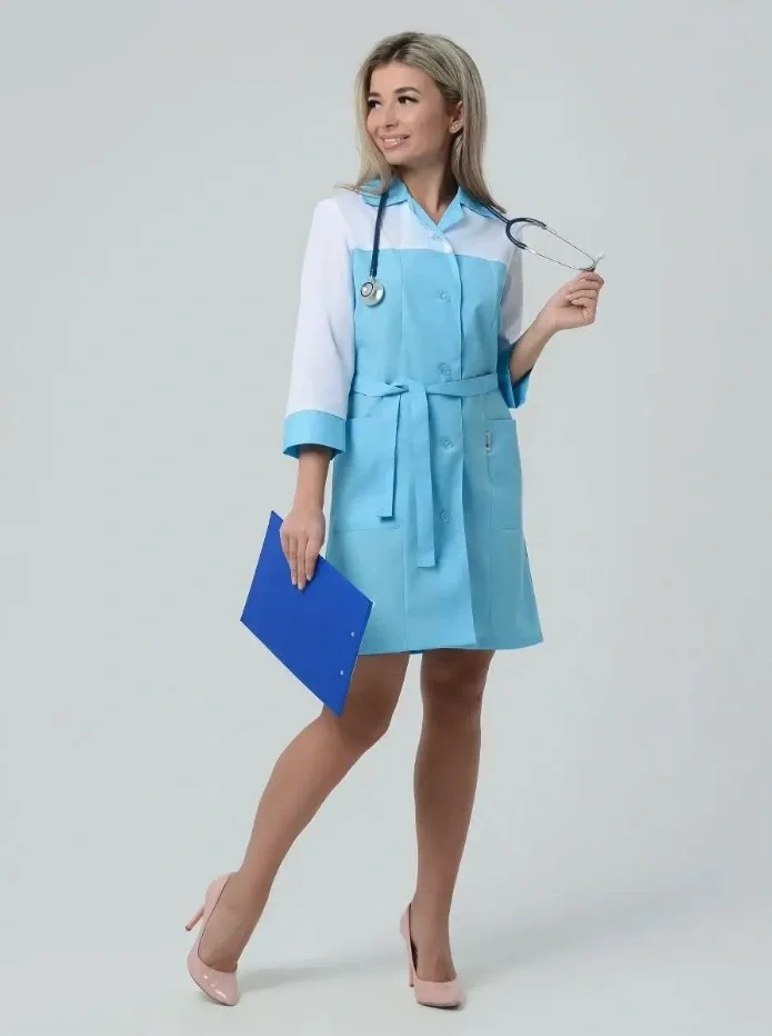 Халат женский "Катрин" белый с голубым - фото 7