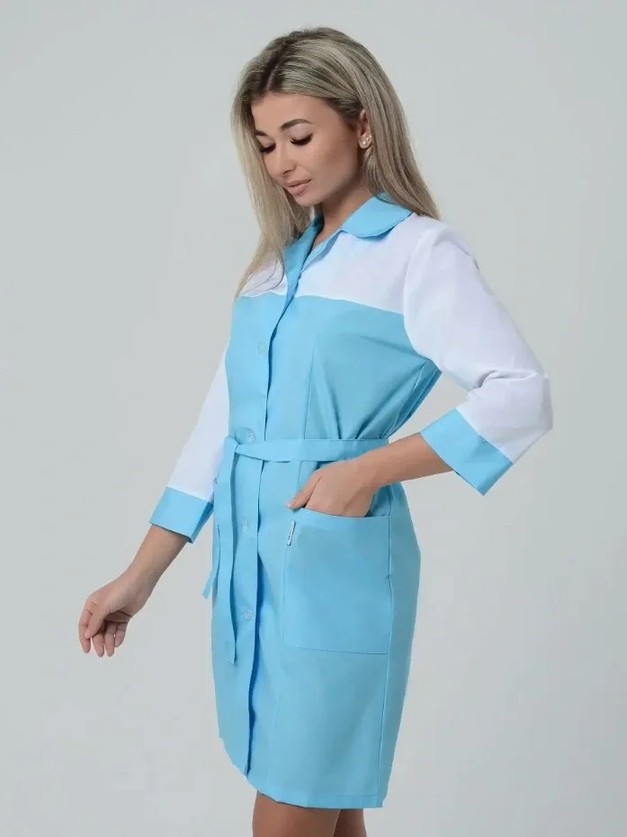 Халат женский "Катрин" белый с голубым - фото 8