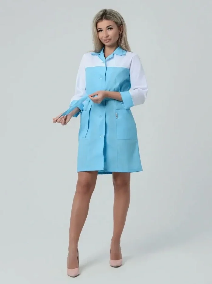 Халат женский "Катрин" белый с голубым - фото 9