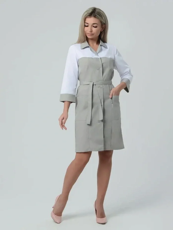 Халат женский "Катрин" серый с белым - фото 1