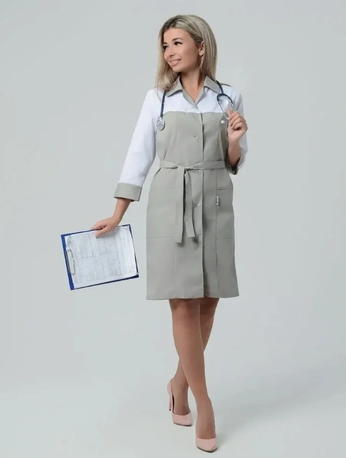 Халат женский "Катрин" серый с белым - фото 13