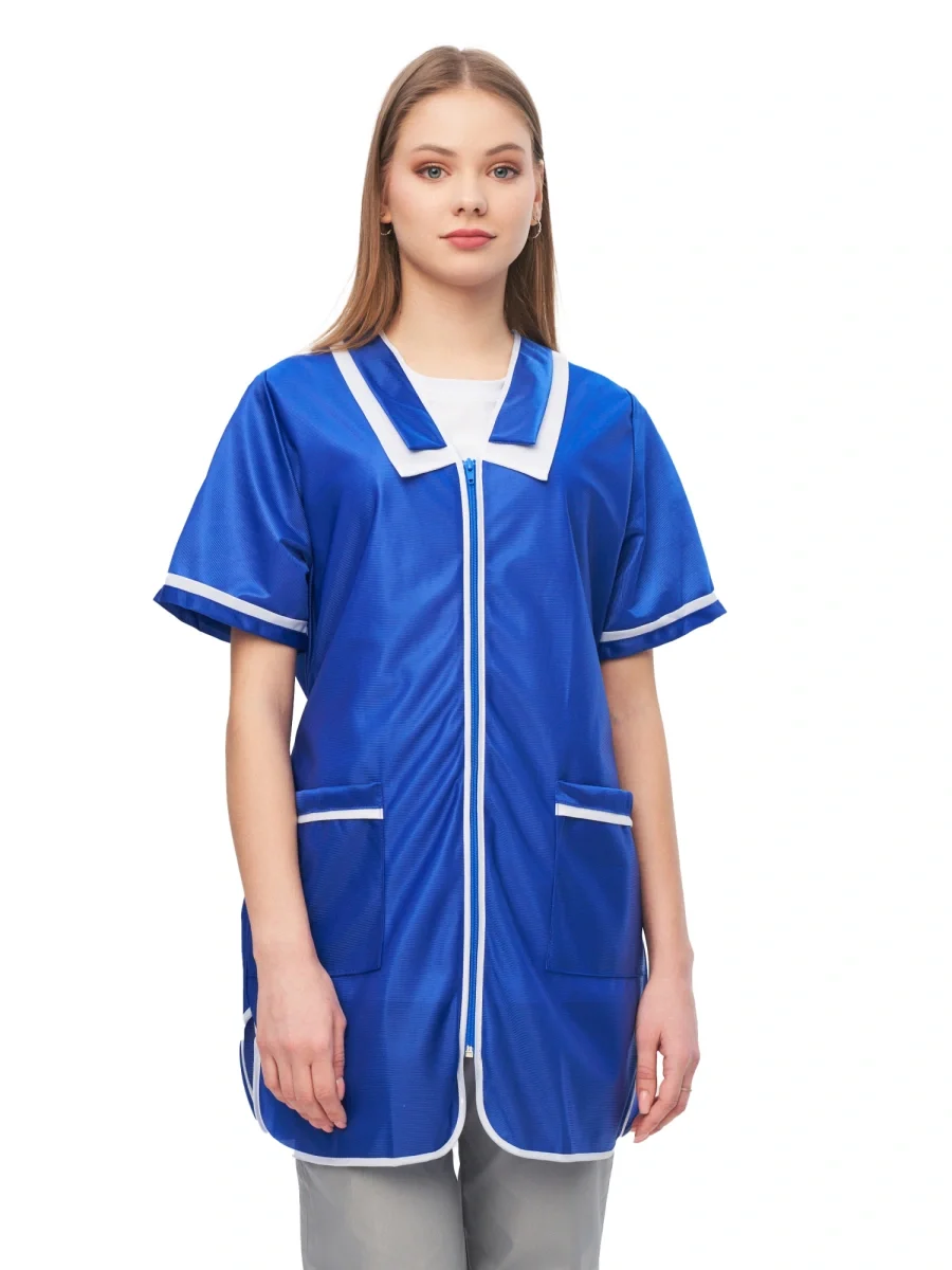 Халат женский нейлоновый (кор. рукав) васильковый - фото 1