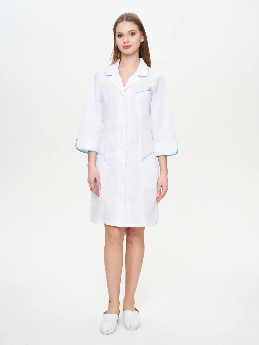 Халат женский "Вита" белый с бирюзовым - фото 2