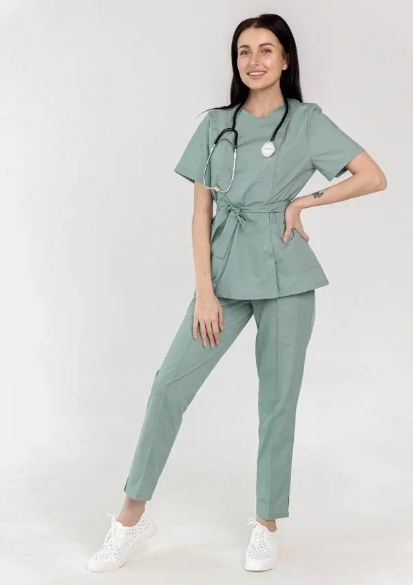 Костюм медицинский женский "Элана" (тк. тиси) зеленый РАСПРОДАЖА 40% - фото 1