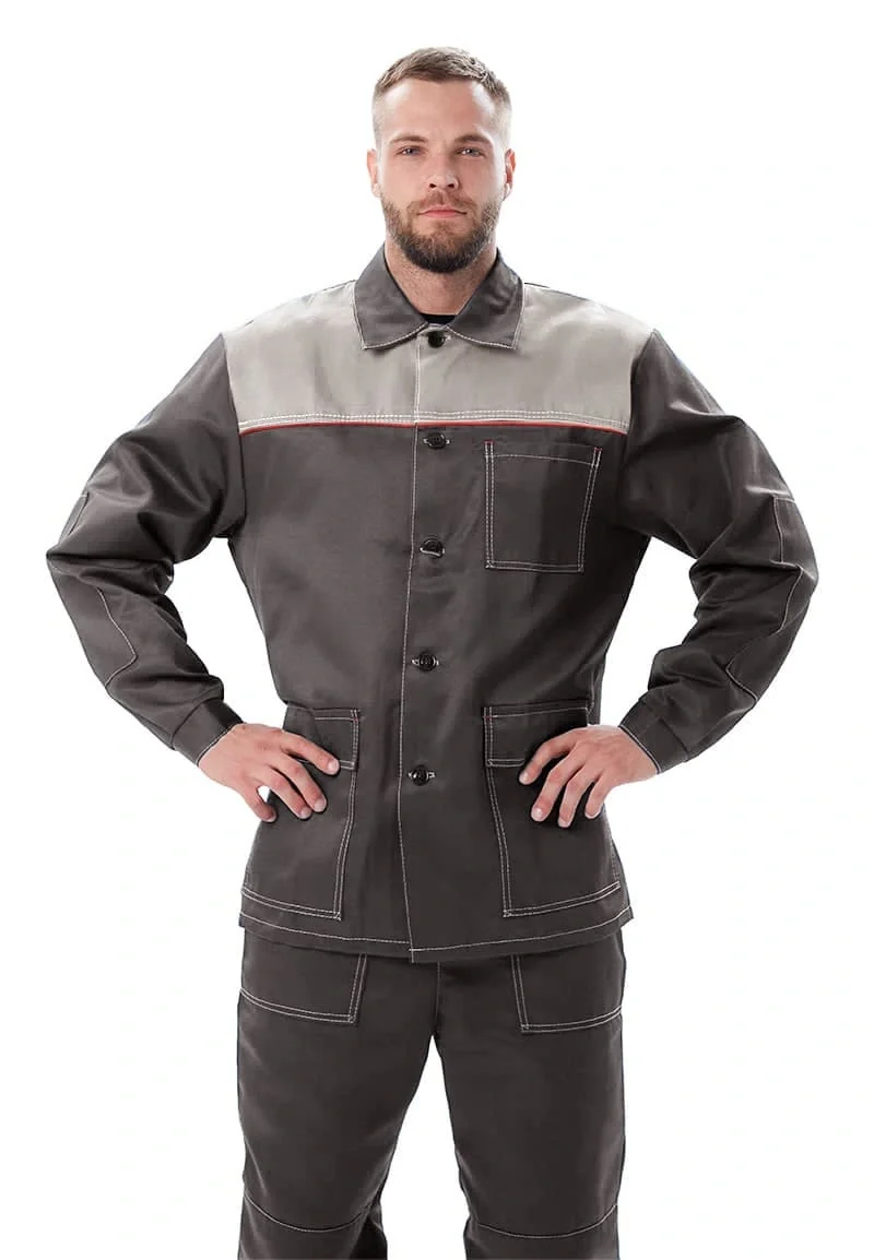 Костюм мужской "Дамаск" летний Т.СЕРЫЙ/СВ.СЕРЫЙ/КРАСНЫЙ - фото 1