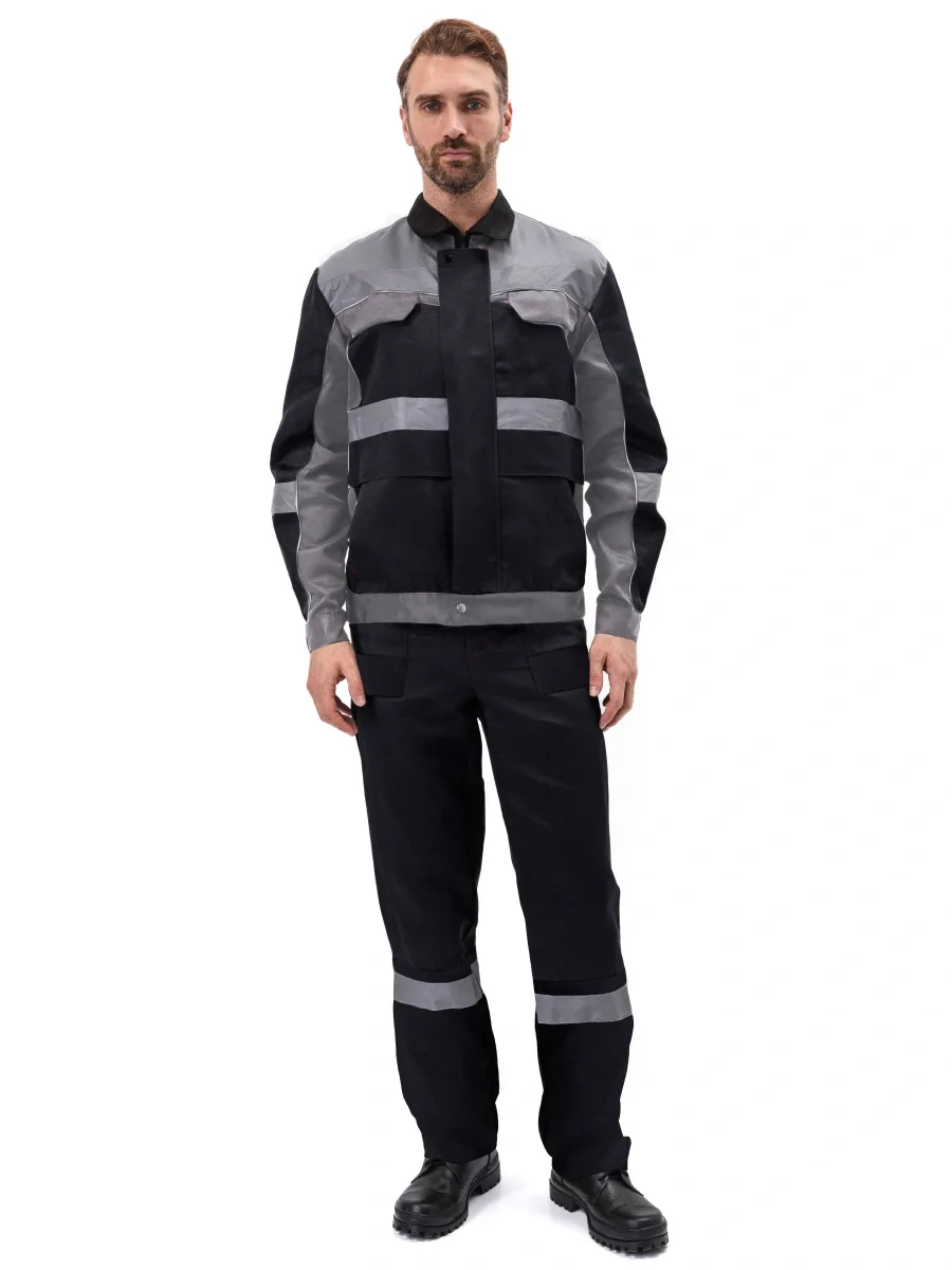 Костюм "РЕСПЕКТ" куртка/полукомб. цвет: ЧЕРНЫЙ/СЕРЫЙ - фото 2