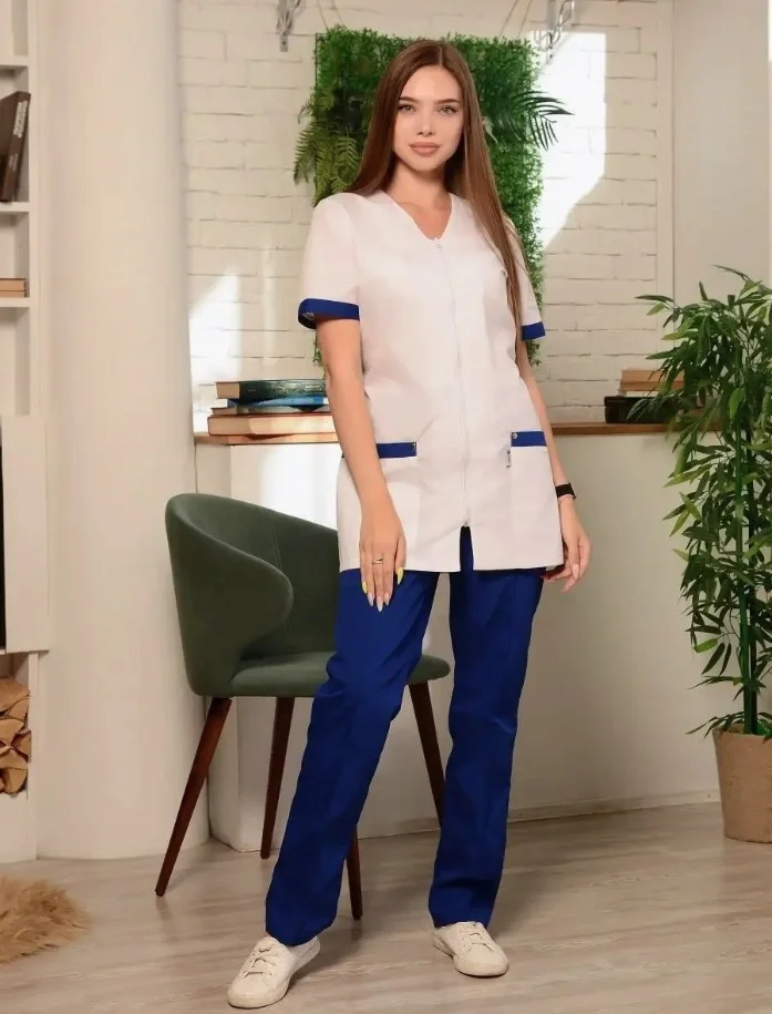 Костюм женский "Есения" белый с васильком - фото 1