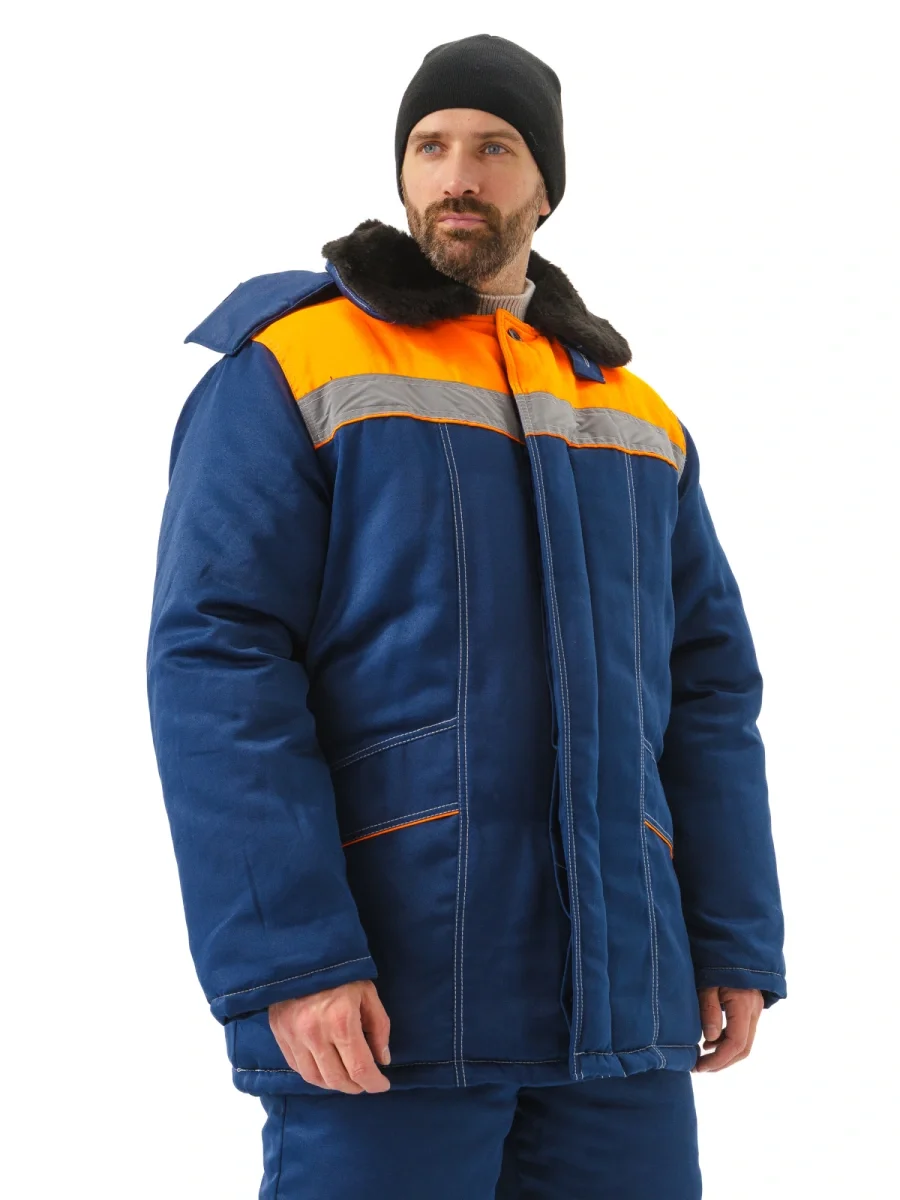 Костюм зимний "ВЬЮГА" куртка/полукомб. цвет: т.синий/оранжевый - фото 1