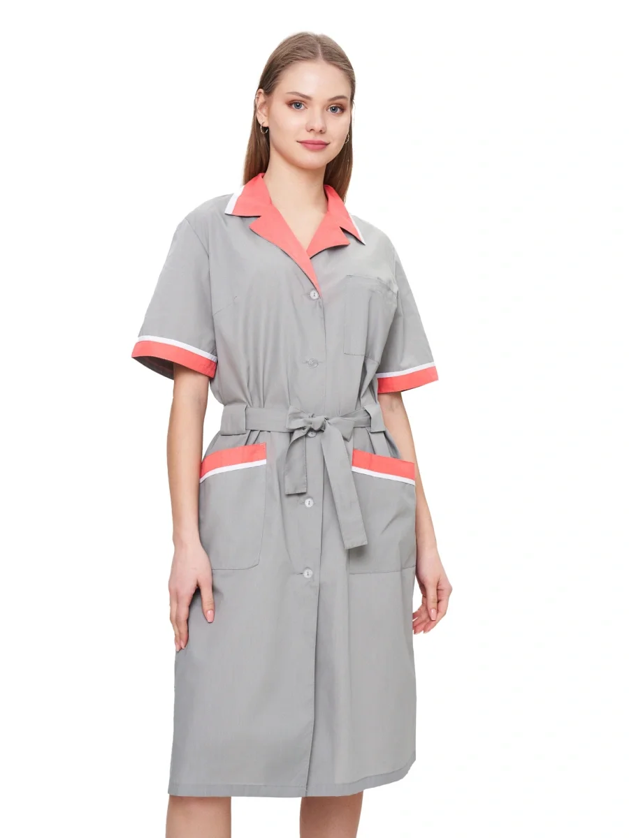 Халат женский "Прибой" цвет св.серый/коралловый/белый СКИДКА 20% - фото 1