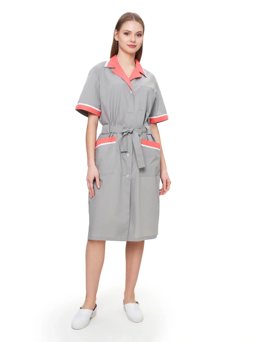 Халат женский "Прибой" цвет св.серый/коралловый/белый СКИДКА 20% - фото 2