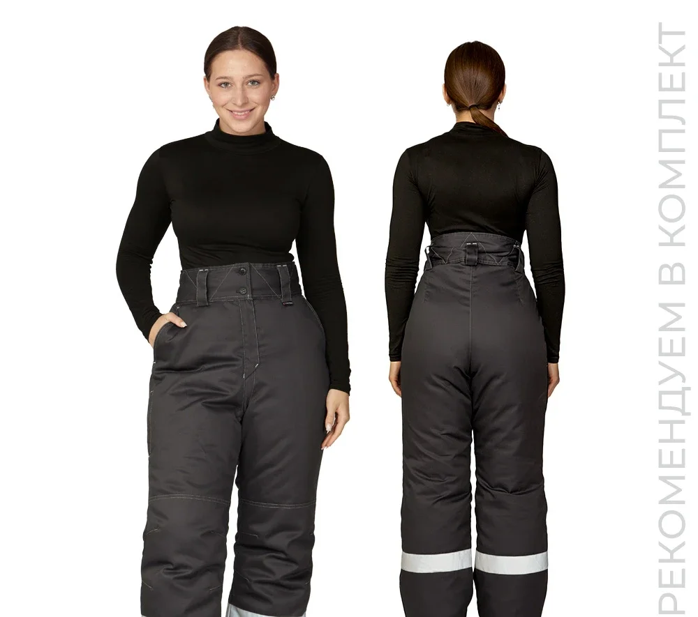 Брюки женские утеплённые "Бренд" тёмно-серые - фото 1