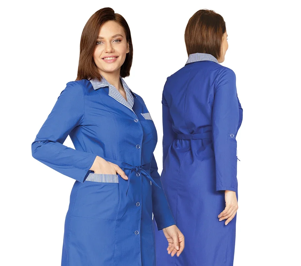 Халат женский "Хозяюшка" василёк/полоска - фото 1