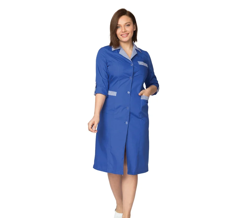 Халат женский "Хозяюшка" василёк/полоска - фото 3