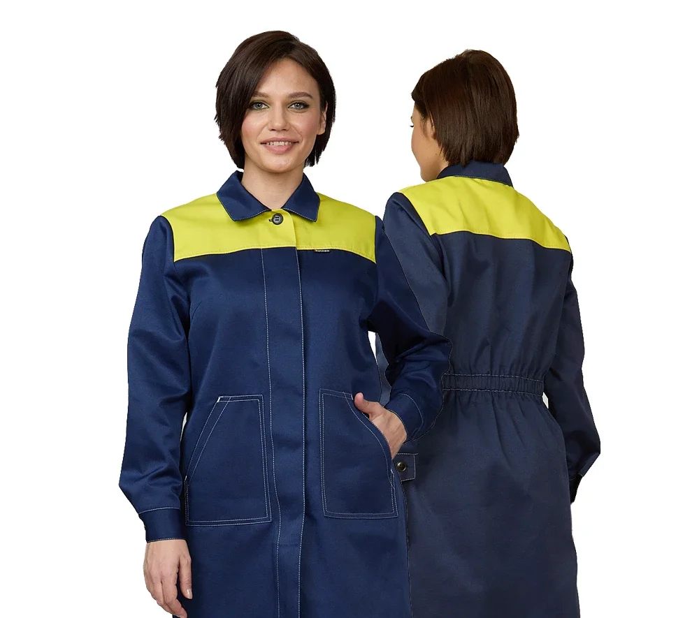 Халат женский "Пантеон" синий/жёлтый из облегчённой ткани - фото 1