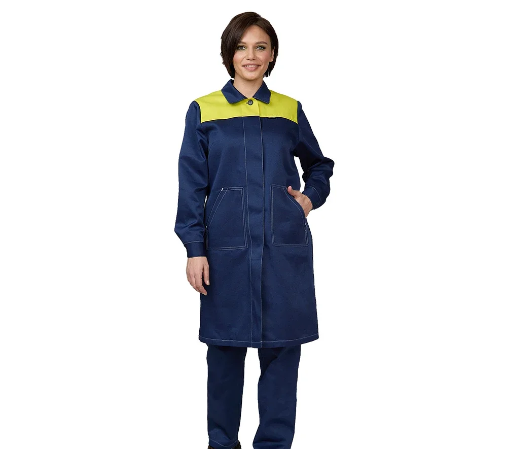 Халат женский "Пантеон" синий/жёлтый из облегчённой ткани - фото 4