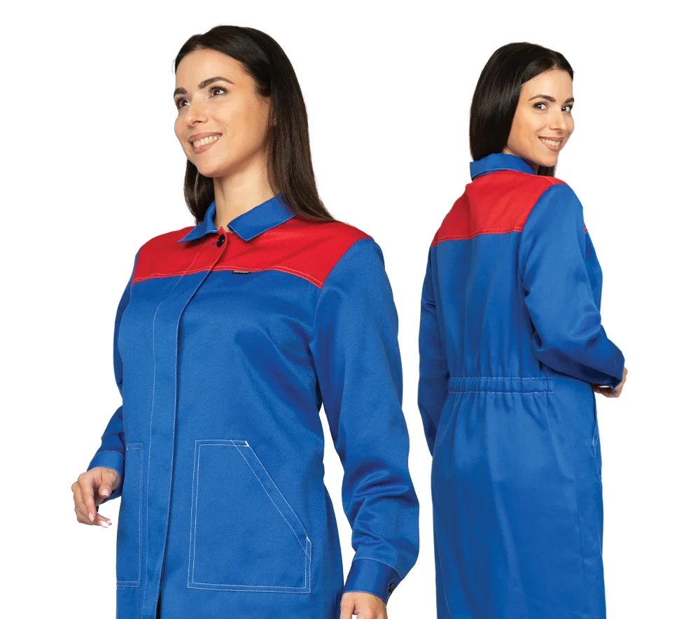 Халат женский "Пантеон" василёк/красный из облегченной ткани - фото 1