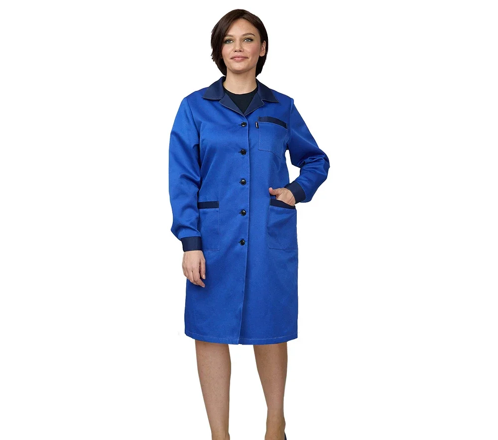 Халат женский "Универсальный" василёк/тёмно-синий эконом - фото 2