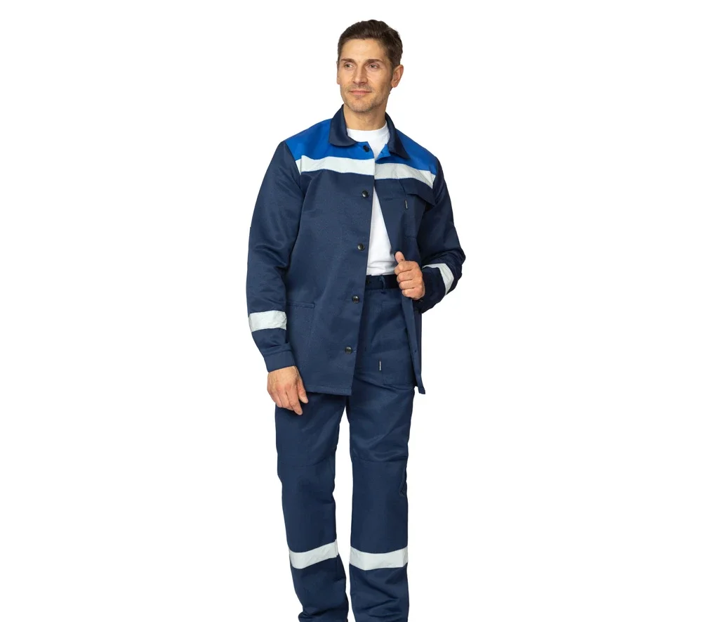 Костюм мужской летний "Стандарт 1 СОП" тёмно-синий/василёк (куртка и брюки) - фото 3
