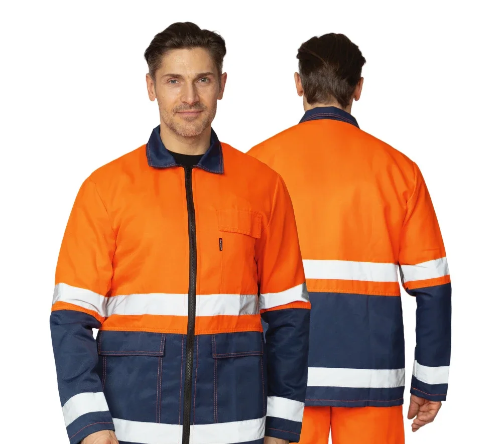 Костюм мужской летний "Спектр 2М" оранжевый/синий 3 класса сигнальной защиты (куртка и полукомбинезон) - фото 1