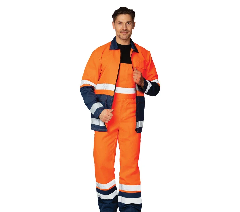 Костюм мужской летний "Спектр 2М" оранжевый/синий 3 класса сигнальной защиты (куртка и полукомбинезон) - фото 3