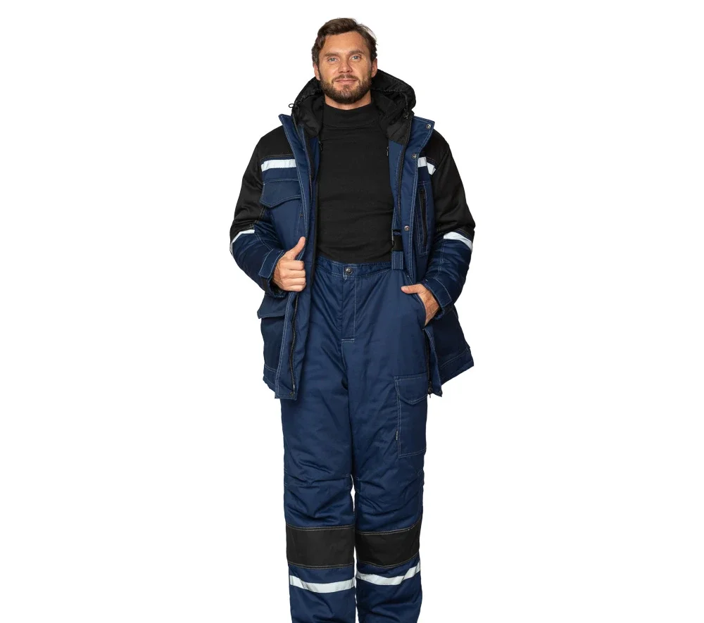 Костюм мужской утеплённый "Азимут" синий/чёрный (куртка и брюки) - фото 3