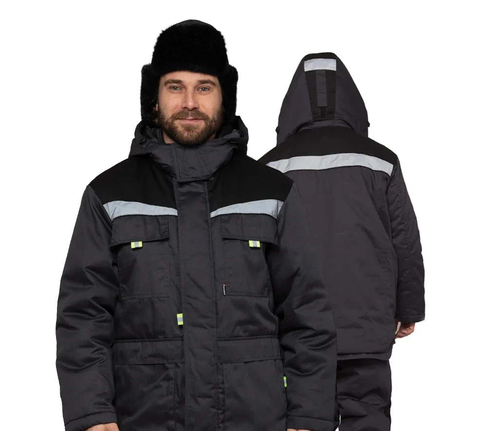 Костюм мужской утеплённый "Профессионал 2" тёмно-серый/чёрный (куртка и полукомбинезон) - фото 1