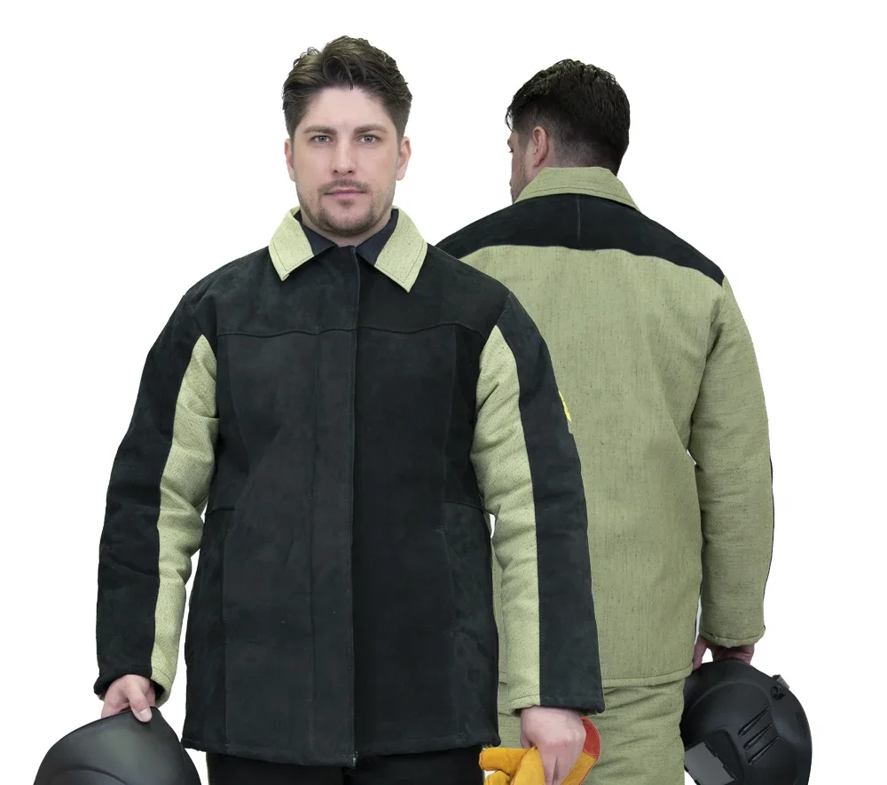 Костюм сварщика утеплённый со спилком чёрный/хаки (2,6м²) (куртка и брюки) - фото 1