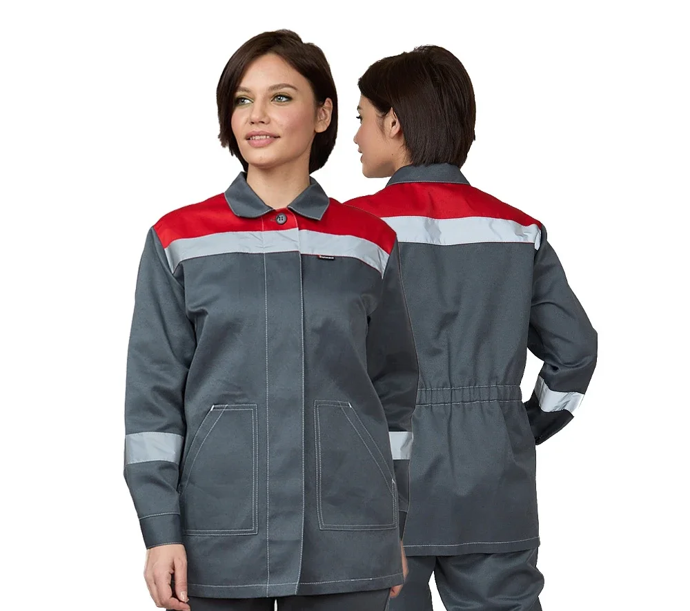 Костюм женский "Пантеон" серый/красный (куртка и брюки) - фото 1