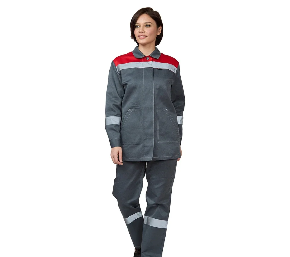 Костюм женский "Пантеон" серый/красный (куртка и брюки) - фото 2
