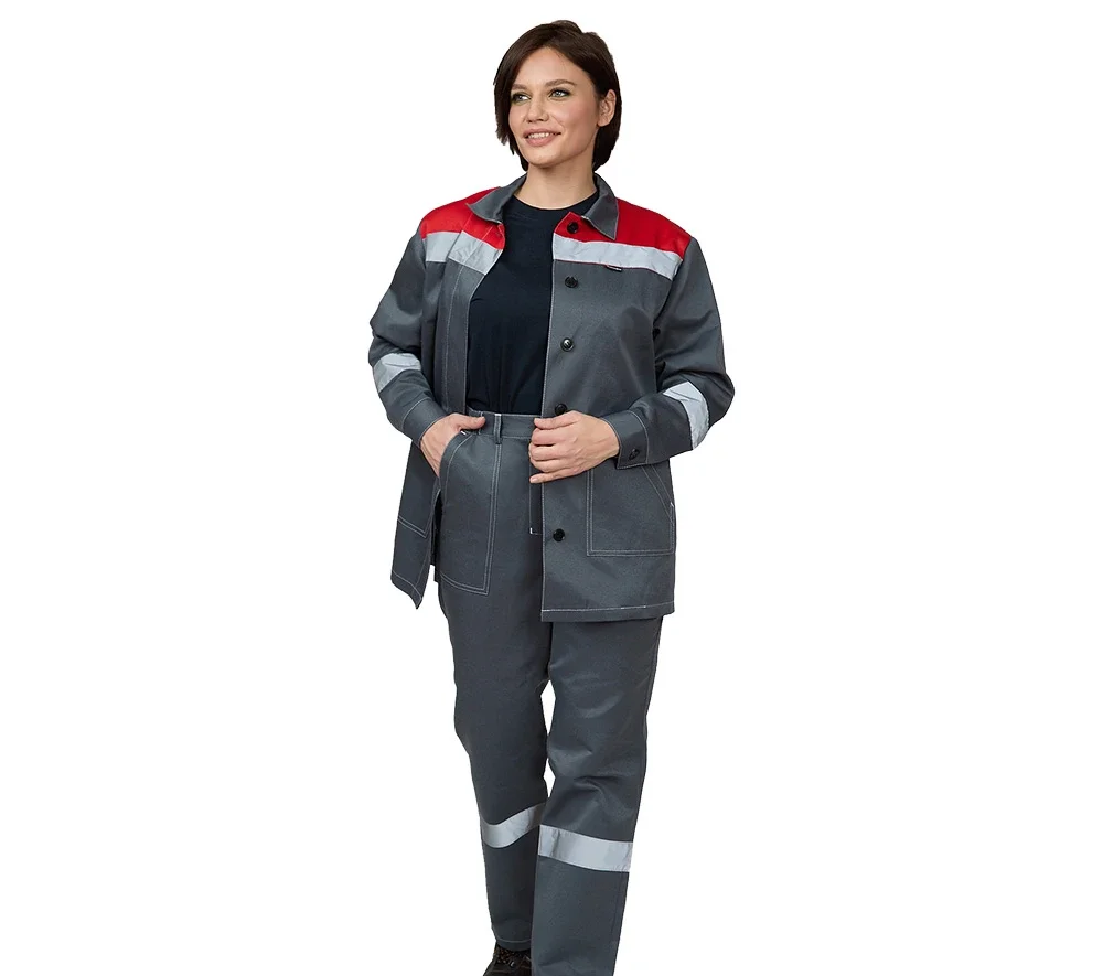 Костюм женский "Пантеон" серый/красный (куртка и брюки) - фото 3