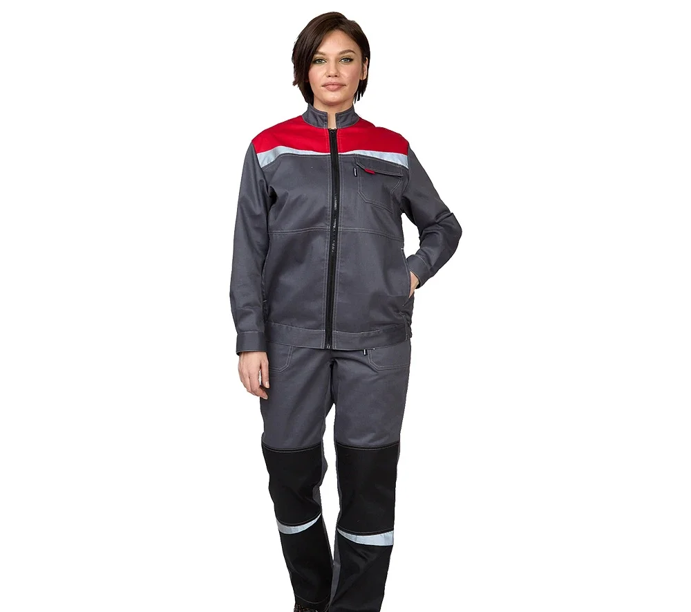 Костюм женский "Профессионал" серый/красный/чёрный (куртка и брюки) - фото 2