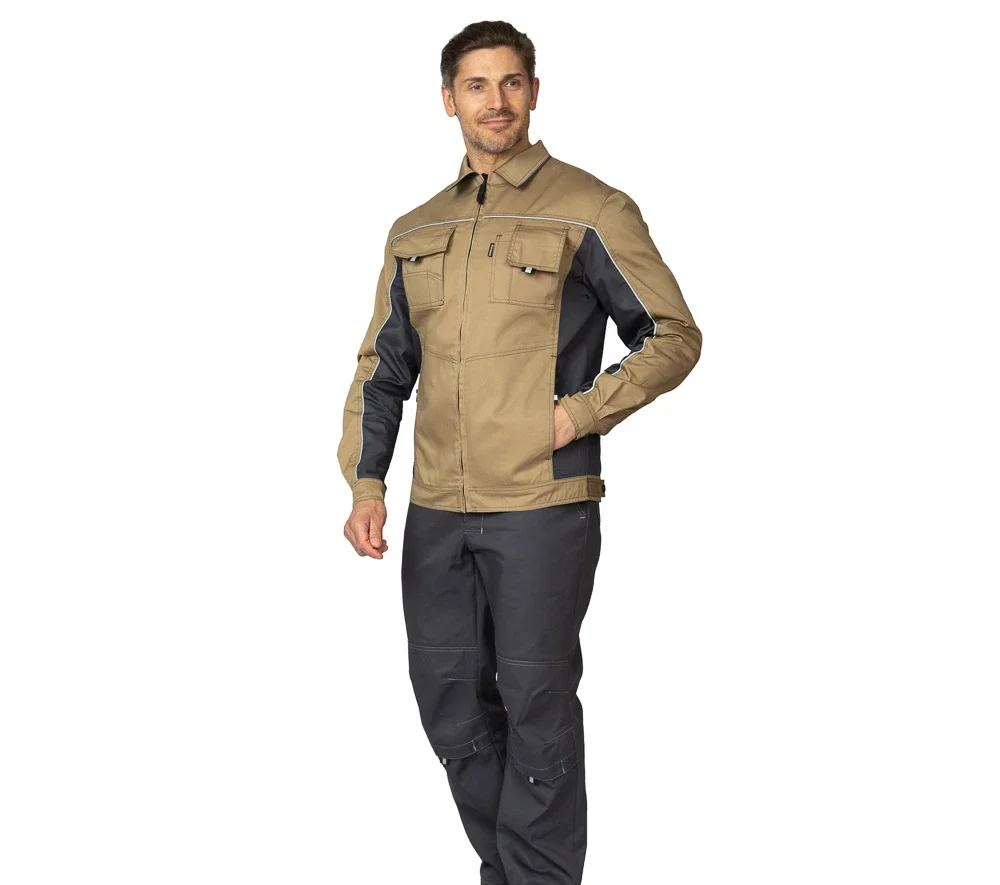 Куртка мужская летняя "Люкс" бежевый/серый/серый со светоотражающим кантом - фото 2