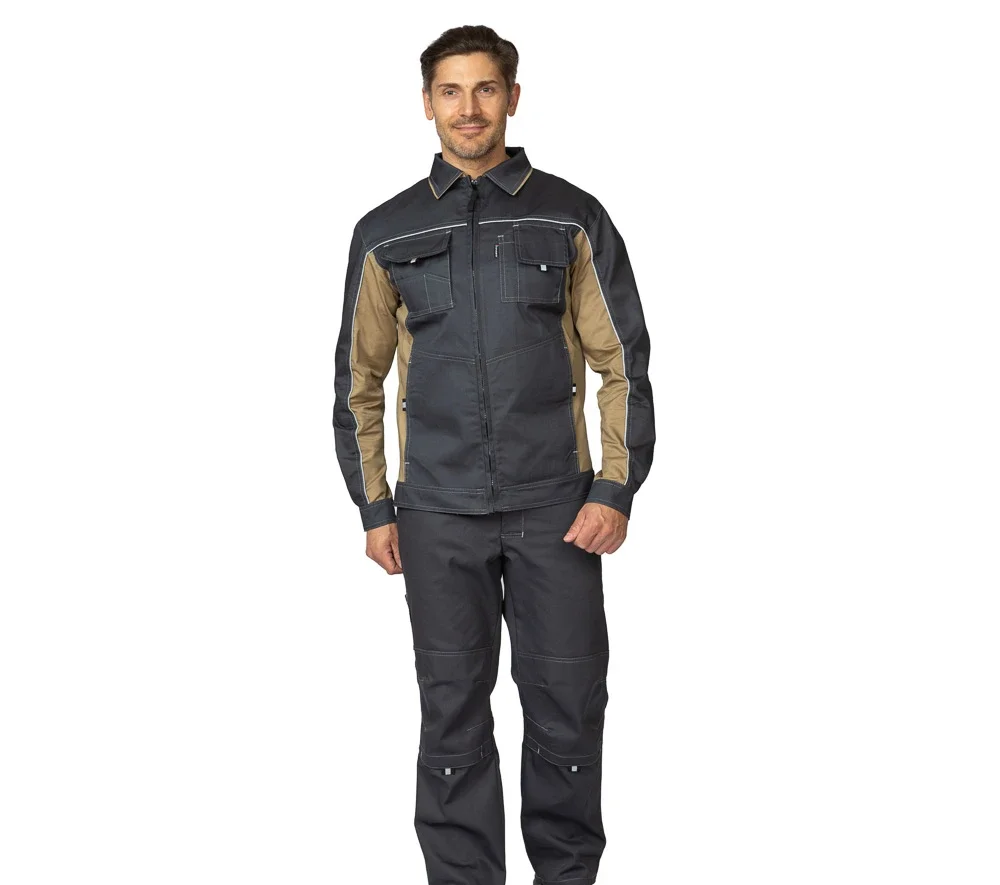 Куртка мужская летняя "Люкс" серый/бежевый/бежевый со светоотражающим кантом - фото 3