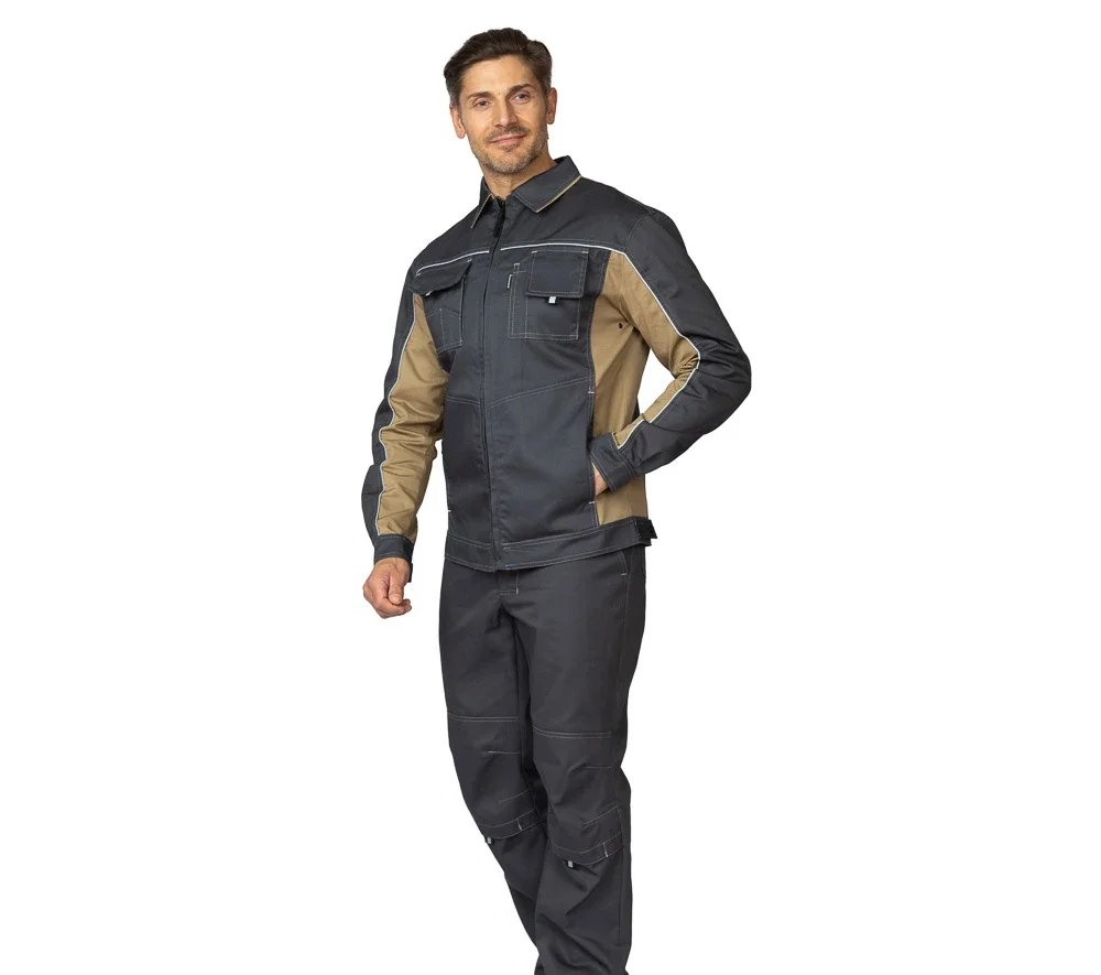 Куртка мужская летняя "Люкс" серый/бежевый/бежевый со светоотражающим кантом - фото 4