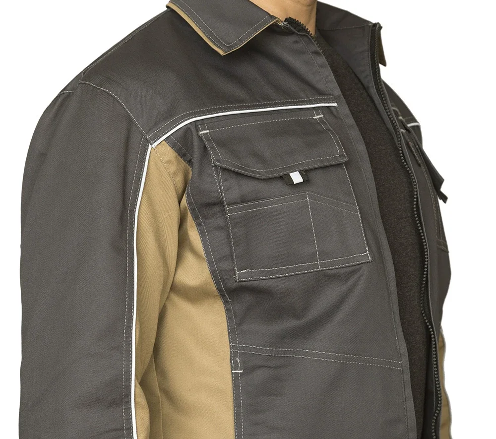 Куртка мужская летняя "Люкс" серый/бежевый/бежевый со светоотражающим кантом - фото 6