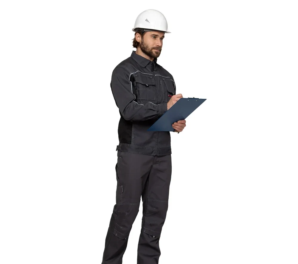 Куртка мужская летняя "Люкс" серый/чёрный со светоотражающим кантом - фото 4