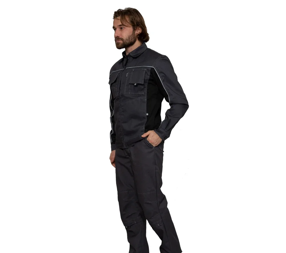 Куртка мужская летняя "Люкс" серый/чёрный со светоотражающим кантом - фото 5