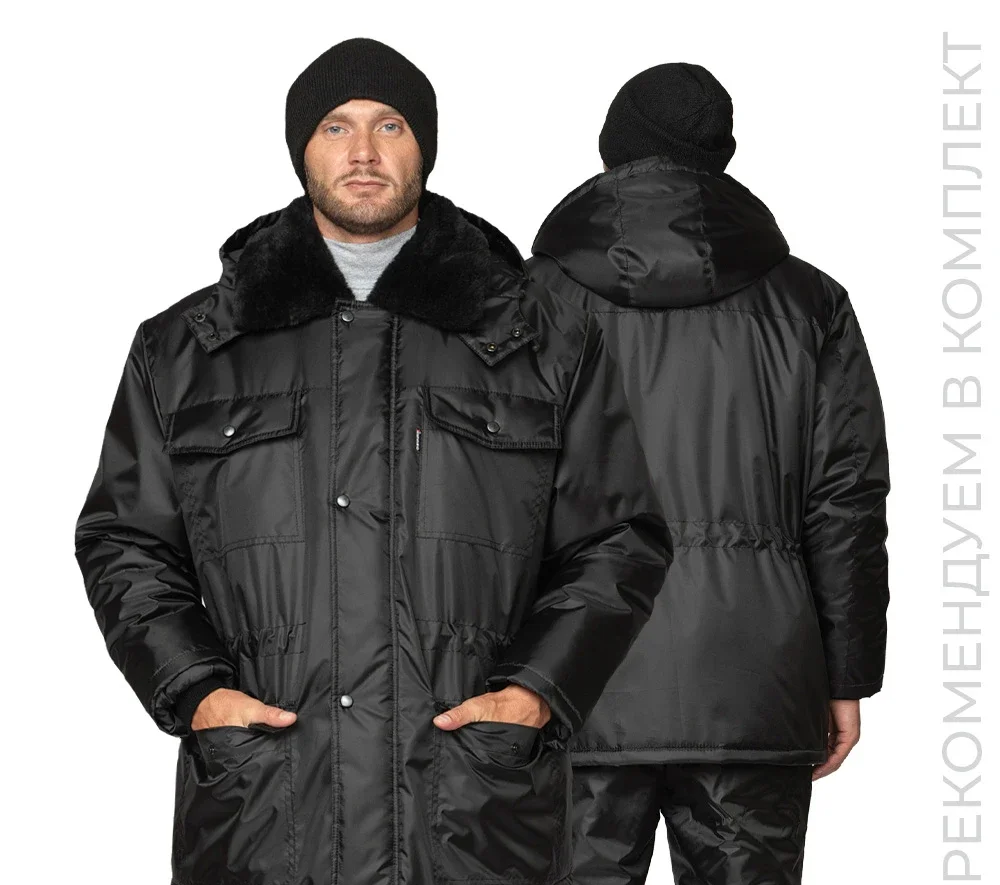 Куртка мужская утеплённая "Альфа" удлинённая чёрная - фото 1